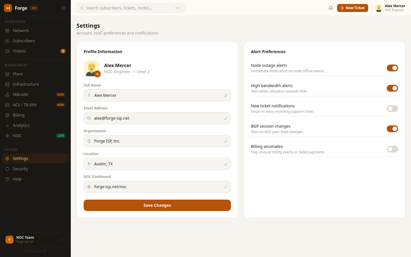 Settings - organisation, notifications, integrations