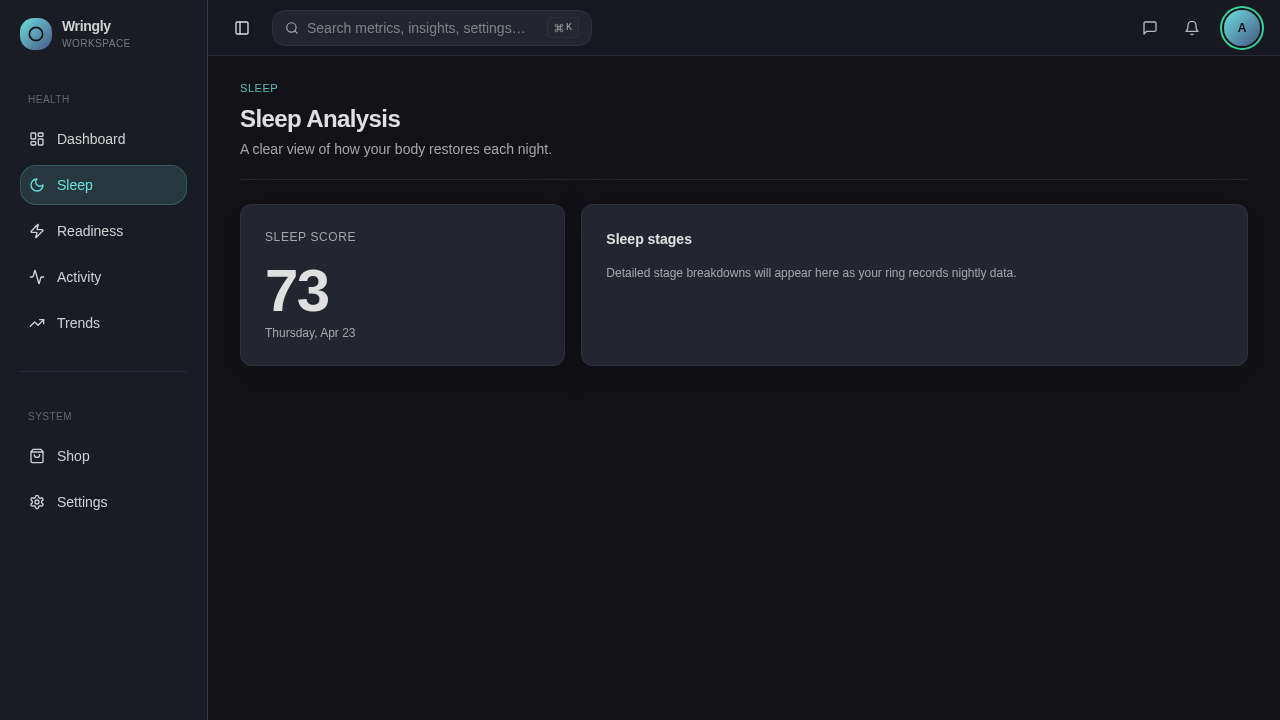 Sleep page - score and how the night broke down